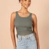 PUP14 Clothing Kylie Gathered Side Tank Top - Sage Green