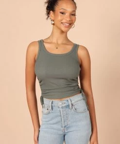 PUP14 Clothing Kylie Gathered Side Tank Top - Sage Green