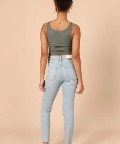 PUP14 Clothing Kylie Gathered Side Tank Top - Sage Green