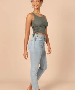 PUP14 Clothing Kylie Gathered Side Tank Top - Sage Green