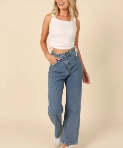 PUP14 Kylie Gathered Side Tank Top - White