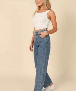 PUP14 Kylie Gathered Side Tank Top - White