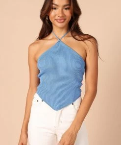 PUP14 Larissa Halter Knit Top - Blue Clothing