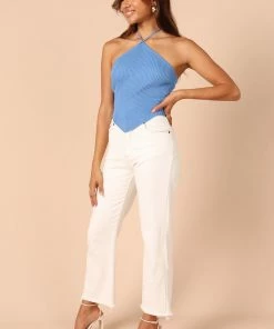 PUP14 Larissa Halter Knit Top - Blue Clothing