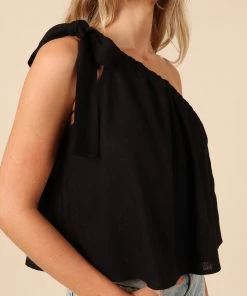 PUP65 Clothing Lexie One Shoulder Tie Top - Black