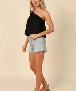 PUP65 Clothing Lexie One Shoulder Tie Top - Black