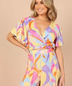 PUP49 Luis V Neck Cropped Top - Blue Multi