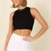 PUP14 Monica Cropped Knit Top - Black Clothing