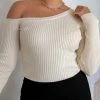 PUP4 Montreal One Shoulder Knit Top - Beige Clothing