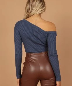 PUP4 Montreal One Shoulder Knit Top - Midnight Blue Clothing