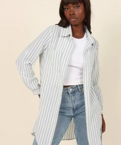 PUP4 Clothing Natalia Shirt - Mint Green Stripe