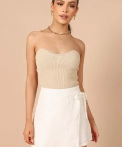 PUP65 Nina Strapless Top - Beige Clothing