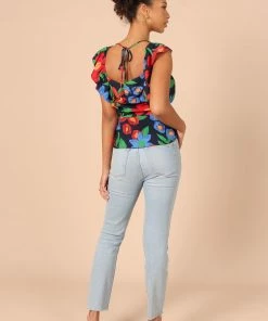 PUP63 Clothing Patrice Frill Peplum Top - Navy Blue