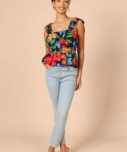 PUP63 Clothing Patrice Frill Peplum Top - Navy Blue