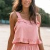 PUP49 Pissaro Frill Cropped Top - Blush Pink Clothing