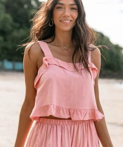 PUP49 Pissaro Frill Cropped Top - Blush Pink Clothing