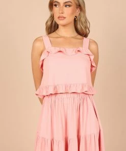 PUP49 Pissaro Frill Cropped Top - Blush Pink Clothing