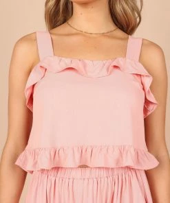 PUP49 Pissaro Frill Cropped Top - Blush Pink Clothing