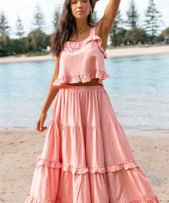 PUP49 Pissaro Frill Cropped Top - Blush Pink Clothing