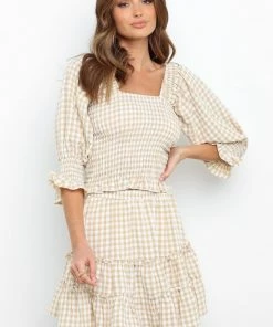 PUP51 Clothing Porter Top - Beige Gingham