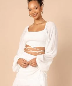 PUP14 Rachelle Shirred Long Sleeve Top - White For The Bride