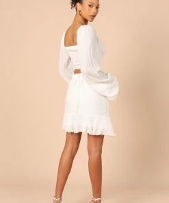 PUP14 Rachelle Shirred Long Sleeve Top - White For The Bride