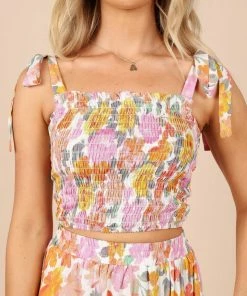 PUP50 Clothing Raffael Shirred Crop Top - Pink Floral