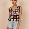 PUP58 Saskia Crochet Top - Black Multi