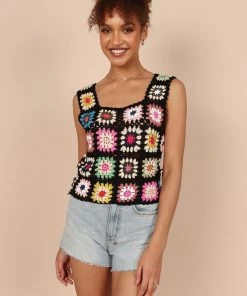 PUP58 Saskia Crochet Top - Black Multi