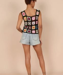 PUP58 Saskia Crochet Top - Black Multi