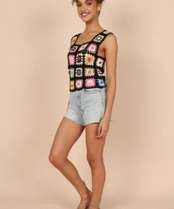 PUP58 Saskia Crochet Top - Black Multi
