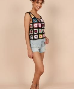 PUP58 Saskia Crochet Top - Black Multi