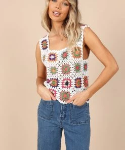 PUP58 Saskia Crochet Top - White Multi