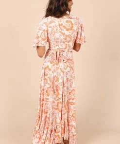 PUP50 Sharny Tie Front V Neck Top - Orange