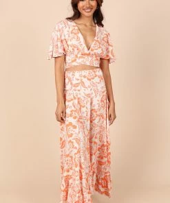 PUP50 Sharny Tie Front V Neck Top - Orange