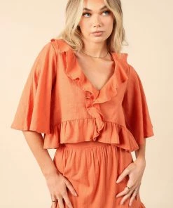 PUP4 Sheridan Cropped Ruffle Top - Rust