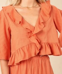 PUP4 Sheridan Cropped Ruffle Top - Rust