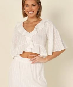 PUP4 For The Bride Sheridan Cropped Ruffle Top - White