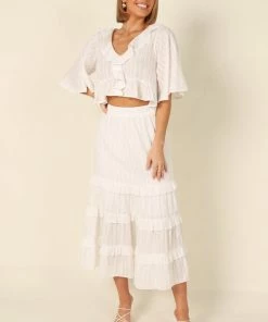 PUP4 For The Bride Sheridan Cropped Ruffle Top - White