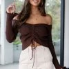 PUP4 Soho Off Shoulder Knit Top - Chocolate Brown Clothing