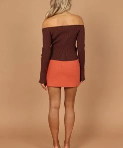 PUP4 Soho Off Shoulder Knit Top - Chocolate Brown Clothing