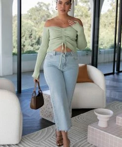 PUP4 Soho Off Shoulder Knit Top - Sage