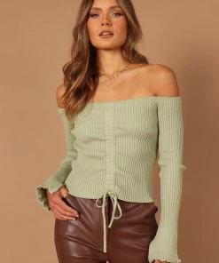 PUP4 Soho Off Shoulder Knit Top - Sage