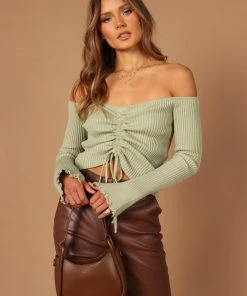 PUP4 Soho Off Shoulder Knit Top - Sage
