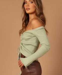 PUP4 Soho Off Shoulder Knit Top - Sage