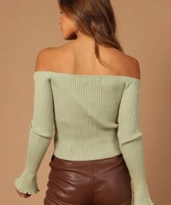 PUP4 Soho Off Shoulder Knit Top - Sage