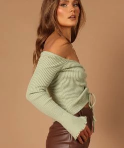 PUP4 Soho Off Shoulder Knit Top - Sage