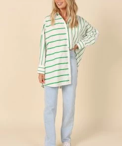 PUP56 Suzie Button Down Top - Green Stripe Clothing