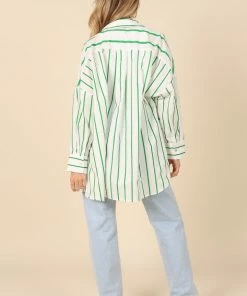 PUP56 Suzie Button Down Top - Green Stripe Clothing