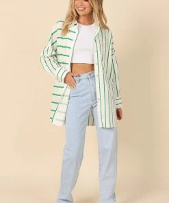 PUP56 Suzie Button Down Top - Green Stripe Clothing